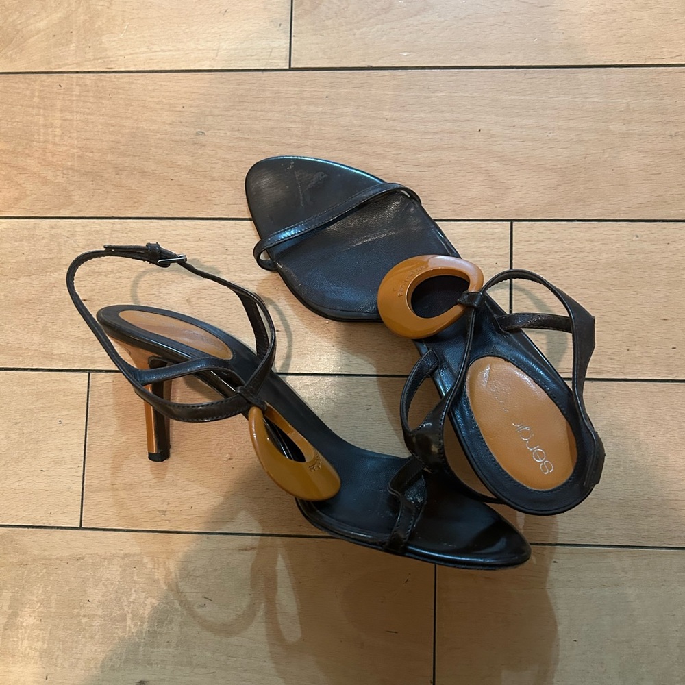 BOYY Black and Orange Strappy Heels